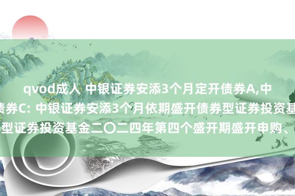 qvod成人 中银证券安添3个月定开债券A，中银证券安添3个月定开债券C: 中银证券安添3个月依期盛开债券型证券投资基金二〇二四年第四个盛开期盛开申购、赎回业务的公告