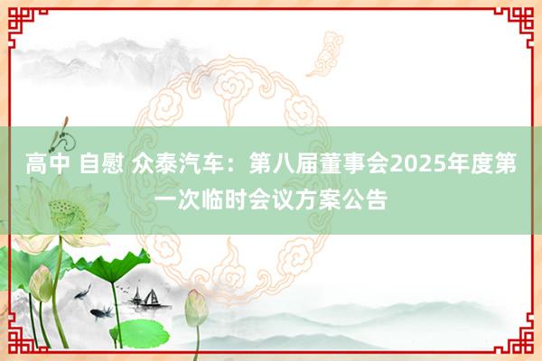 高中 自慰 众泰汽车：第八届董事会2025年度第一次临时会议方案公告